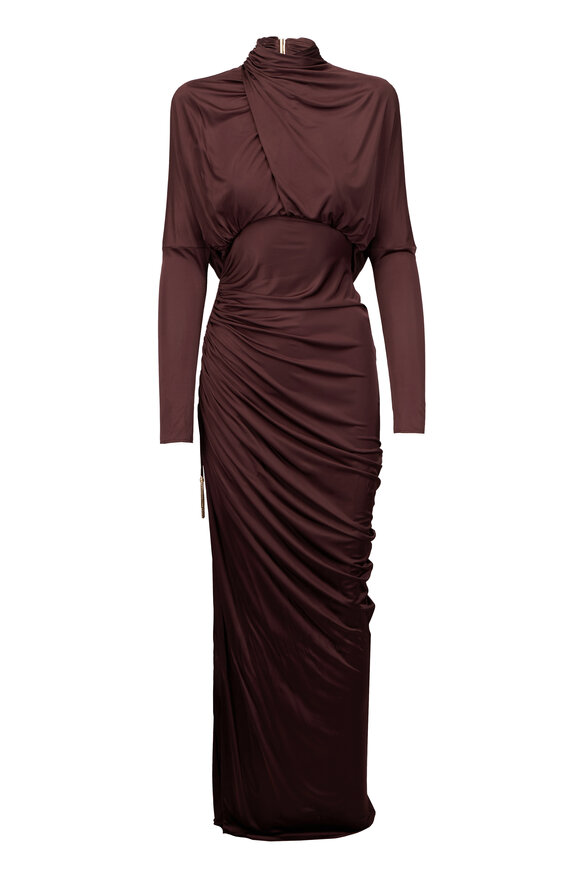 Balmain Brown Open Back Jersey Maxi Dress - view 1