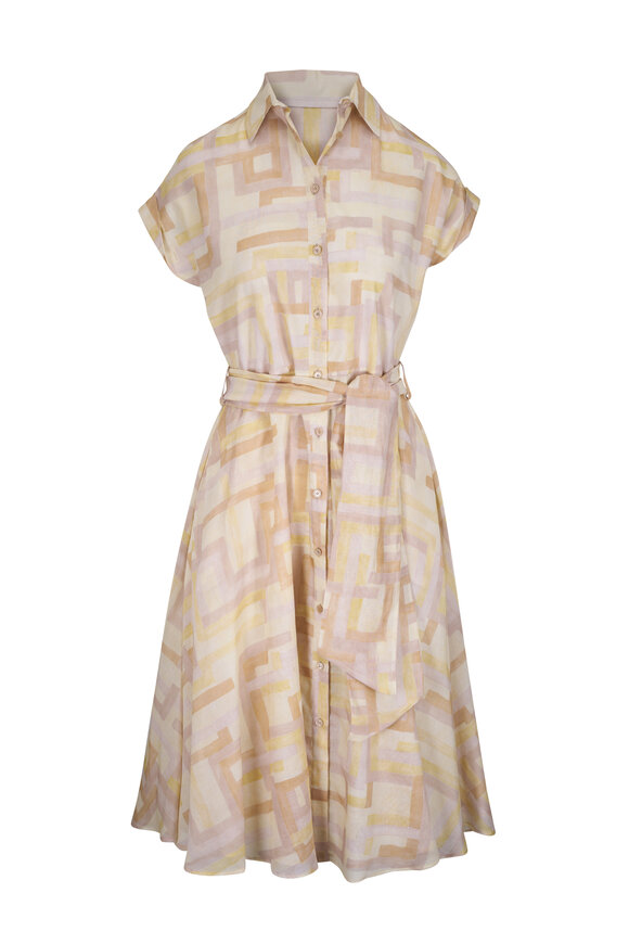 Kiton Yellow & Tan Plaid Belted Shirt Dress