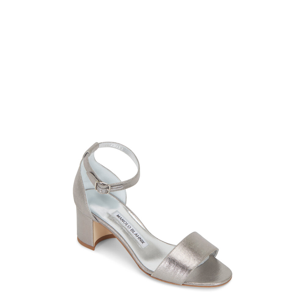 MANOLO BLAHNIK♡1度のみの使用 Manolo Blahnik - Lauratomod Silver One Band Linen Sandal, 50mm