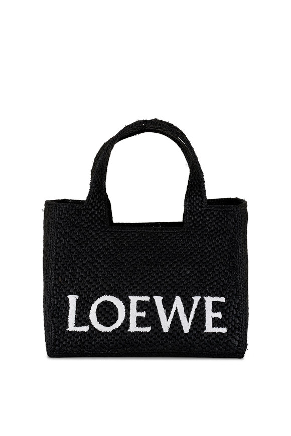 Loewe - Small Loewe Font Black Raffia Tote