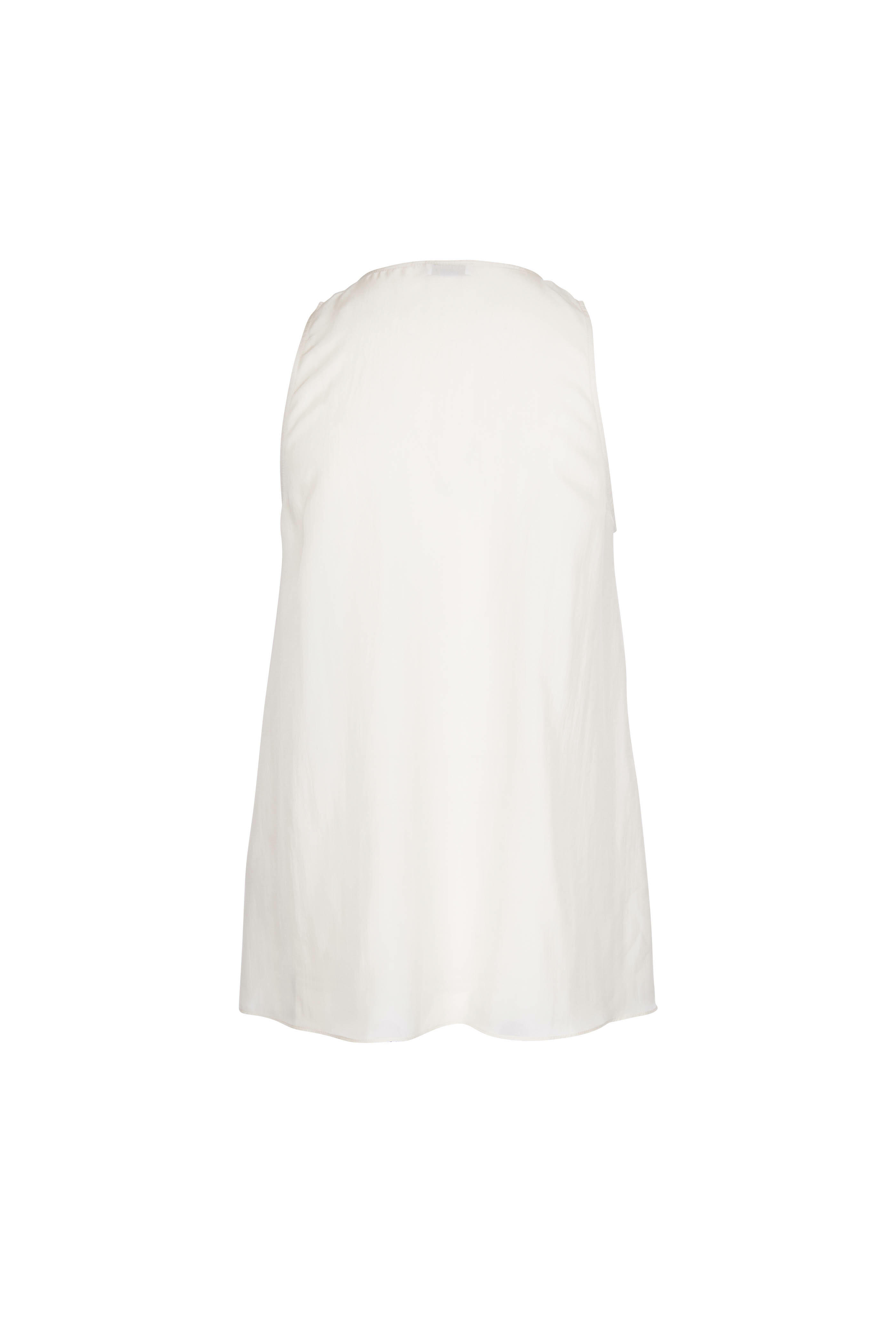 Brunello Cucinelli - Latte Silk Sleeveless Ruffled Blouse