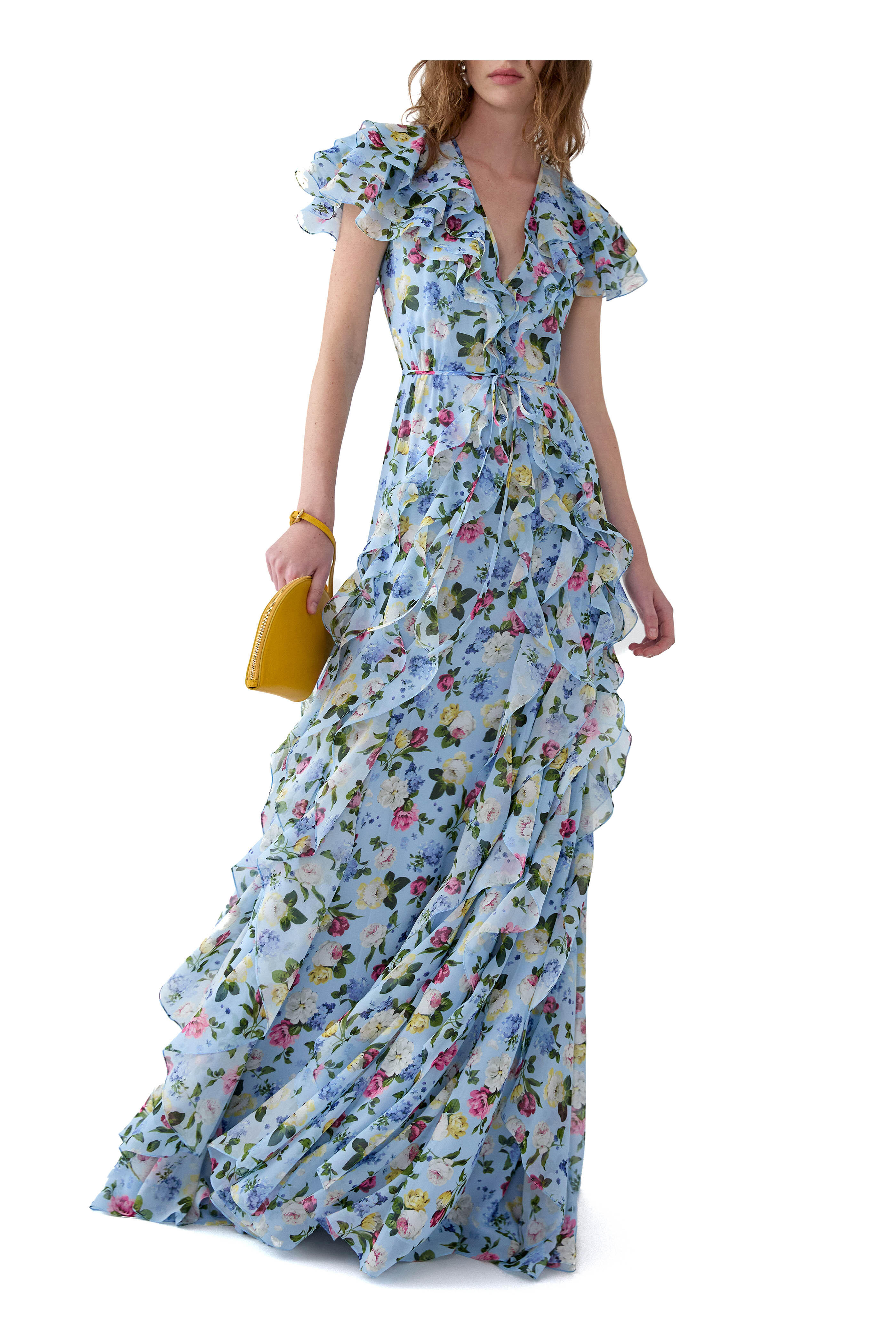 Carolina Herrera - Ruffled Floral Print Chiffon Gown