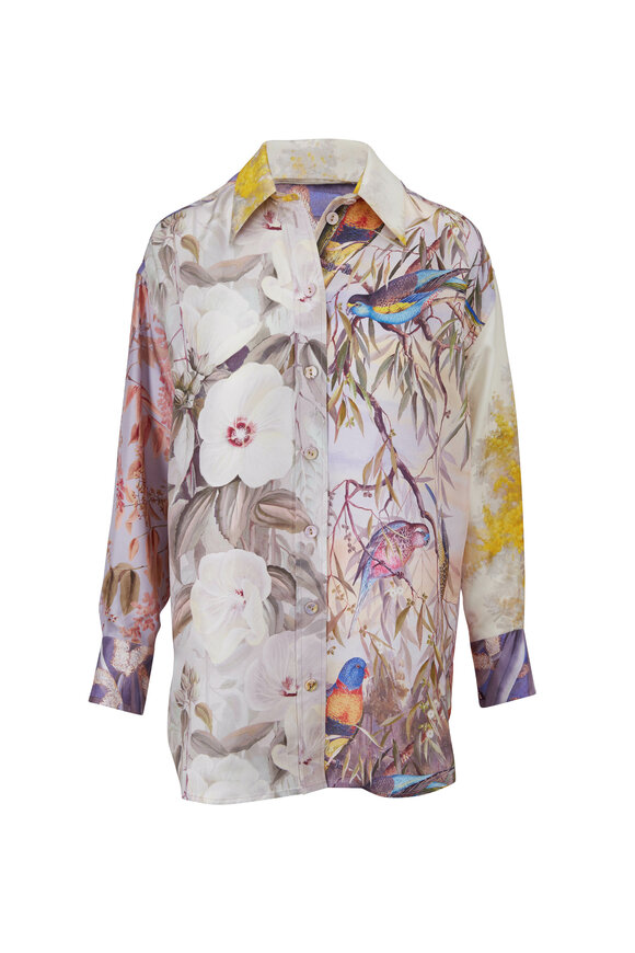 Zimmermann - Botanica Book Print Silk Oversize Shirt