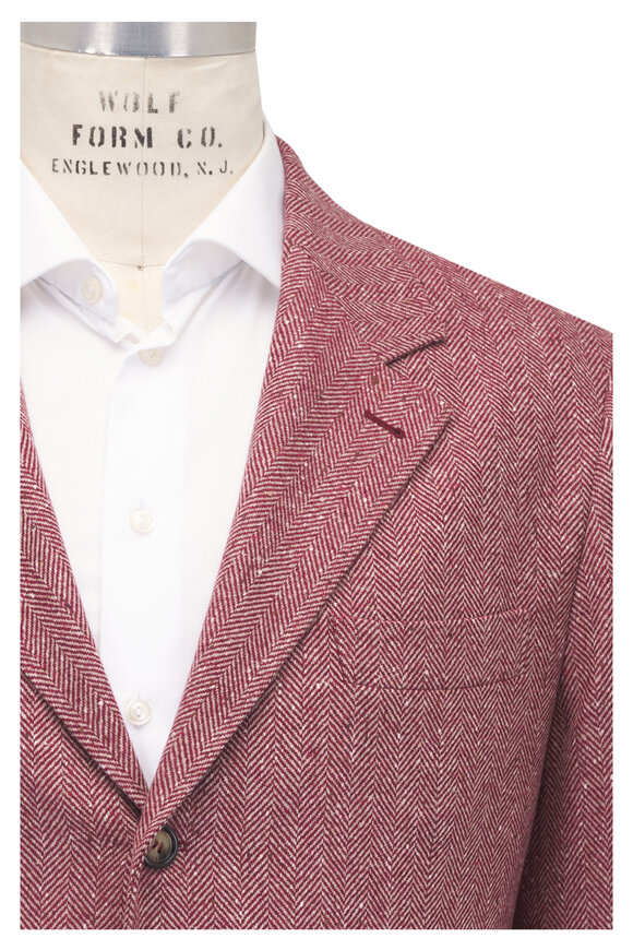 Brunello Cucinelli Red Herringbone Wool & Cashmere Sportcoat - view 4