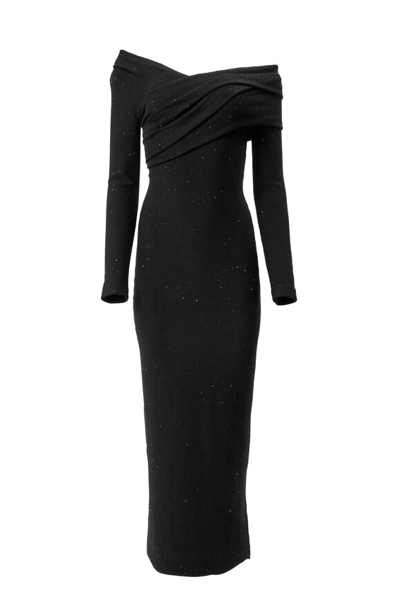 Carolina Herrera Black Off The Shoulder Sequined Midi Dress - view 1