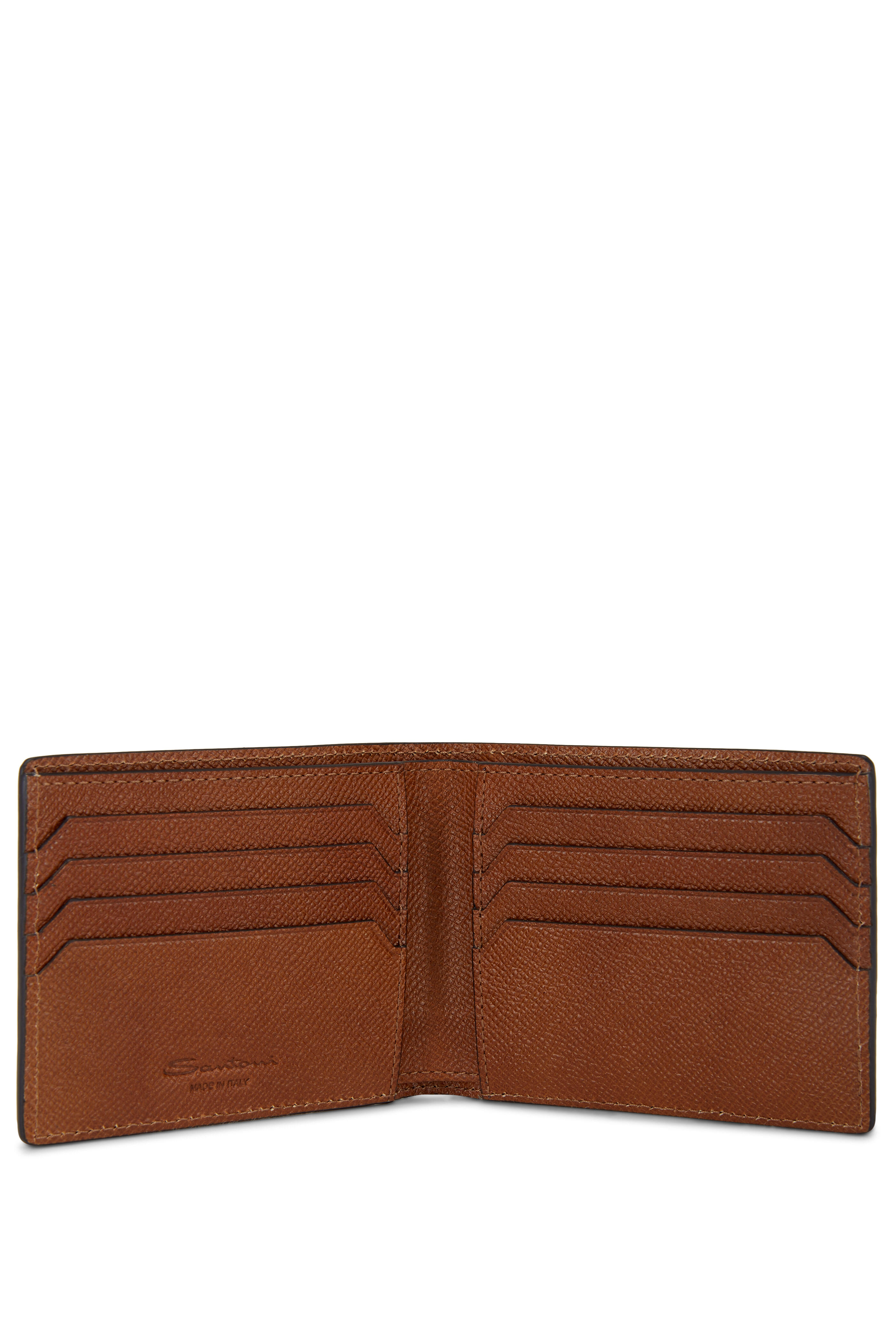 Bifold Compact Python Leather Wallet, Dark Brown