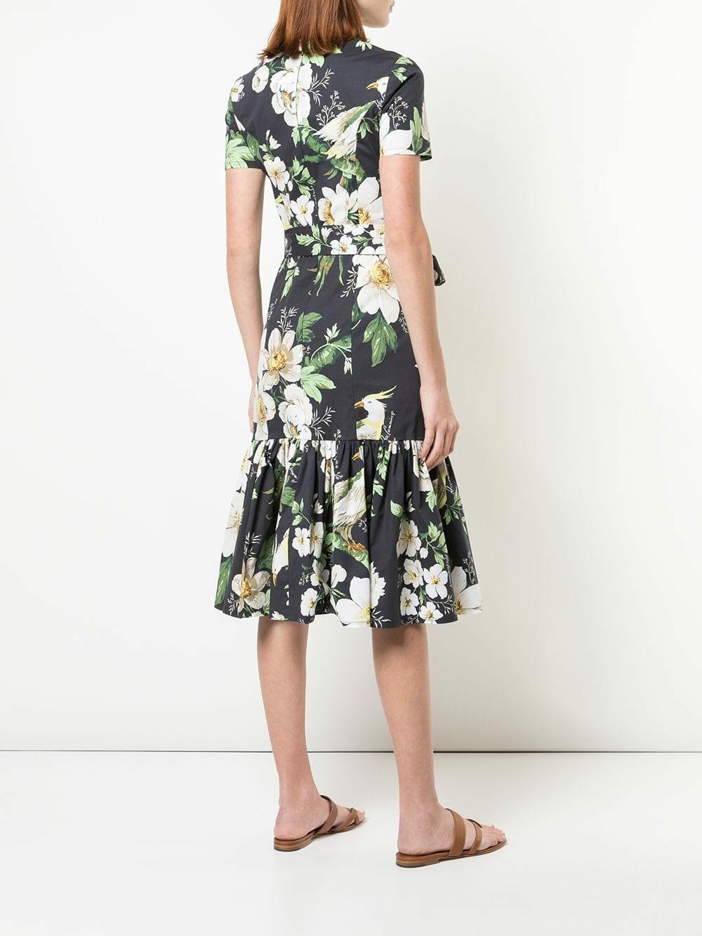 Carolina Herrera - Black Multi Floral Printed Stretch Cotton Dress