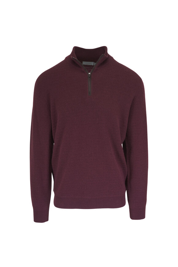 Canali Claret Textured Quarter Zip Pullover - view 1