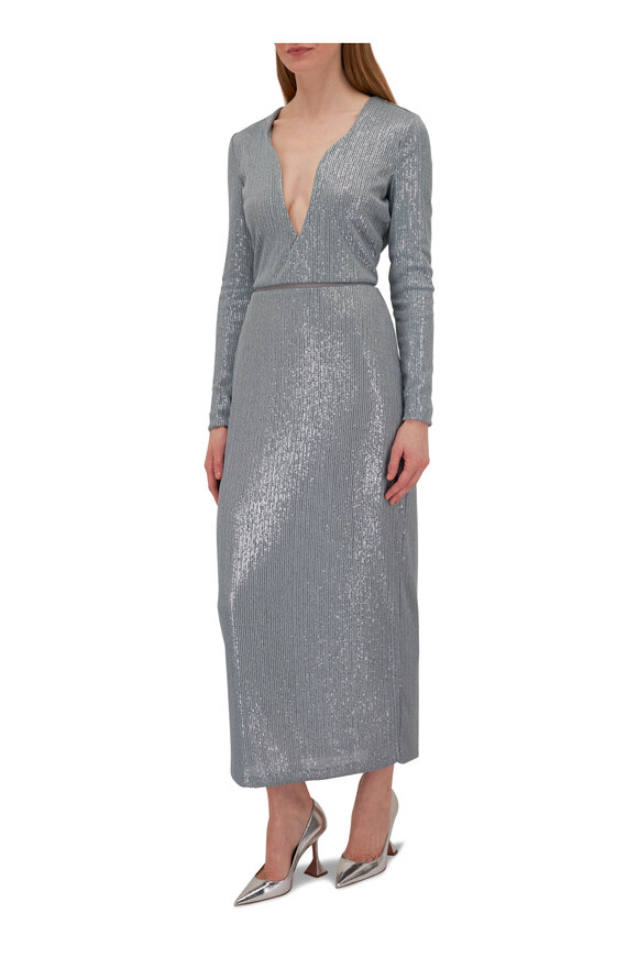 Giorgio Armani - Silver Blue Reverse Paillette Knit Dress