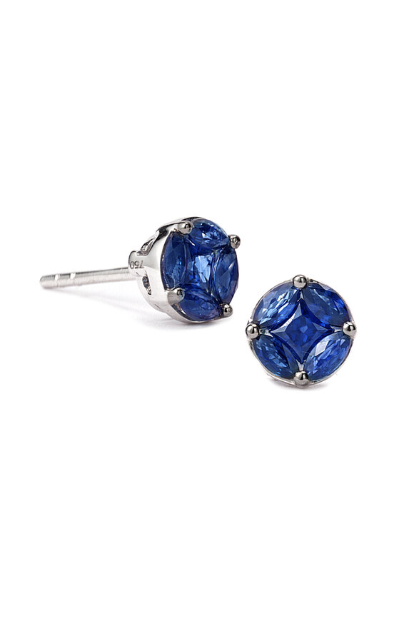 Nam Cho 18k Blue Sapphire Invisibly Set Round Shape Studs - view 1