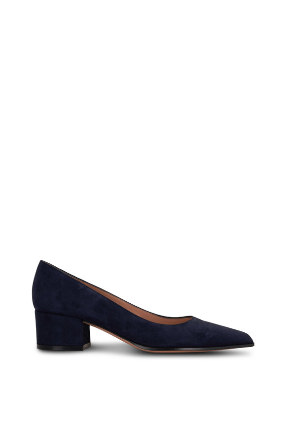 Gianvito Rossi - Piper Navy Suede Block Heel Pump, 45mm