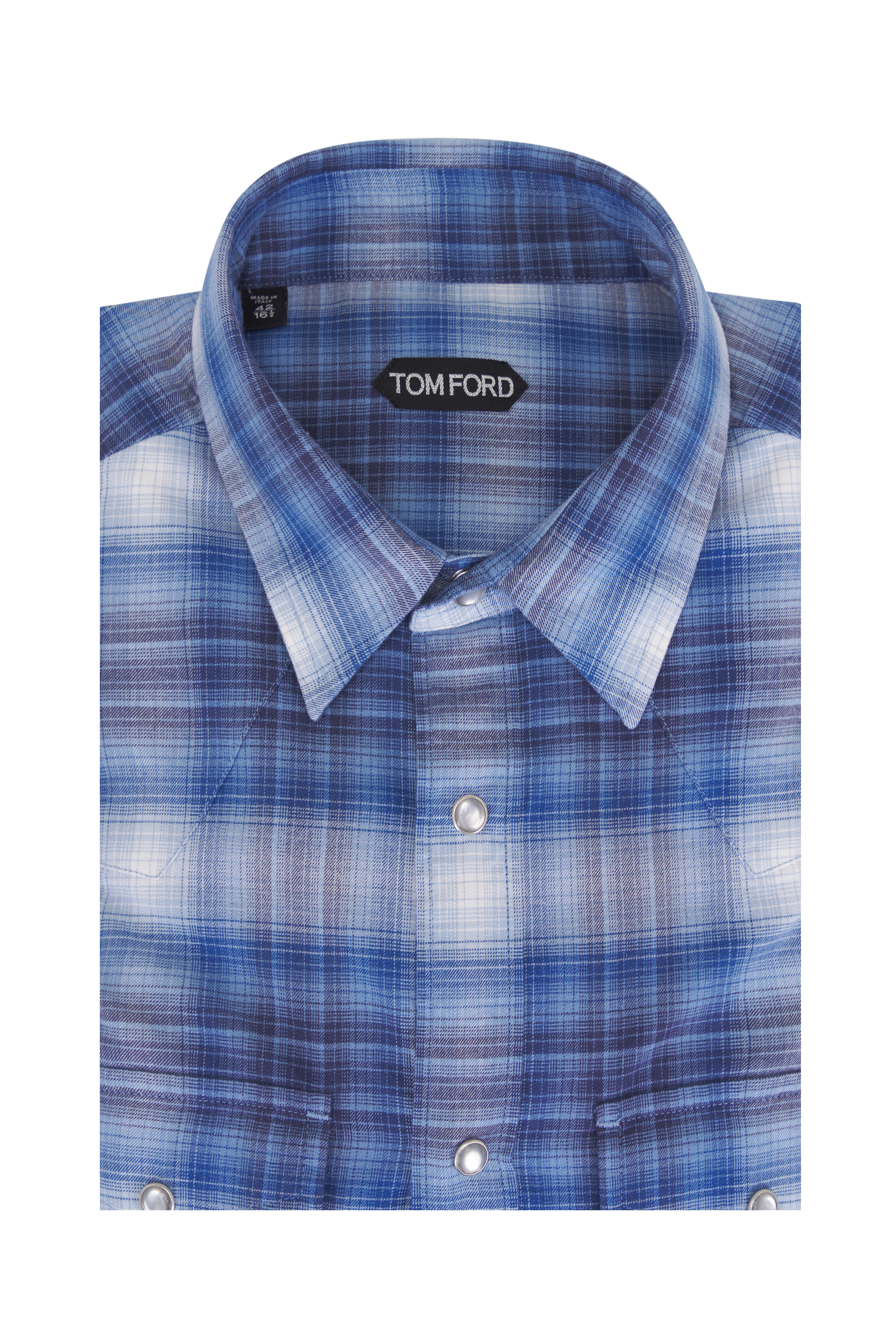 Tom Ford - Western Blue Plaid Cotton Sport Shirt