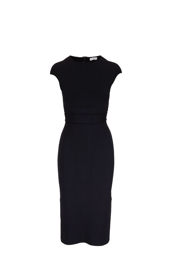 Scanlan Theodore - Black Crepe Knit Bodycon Midi Dress 