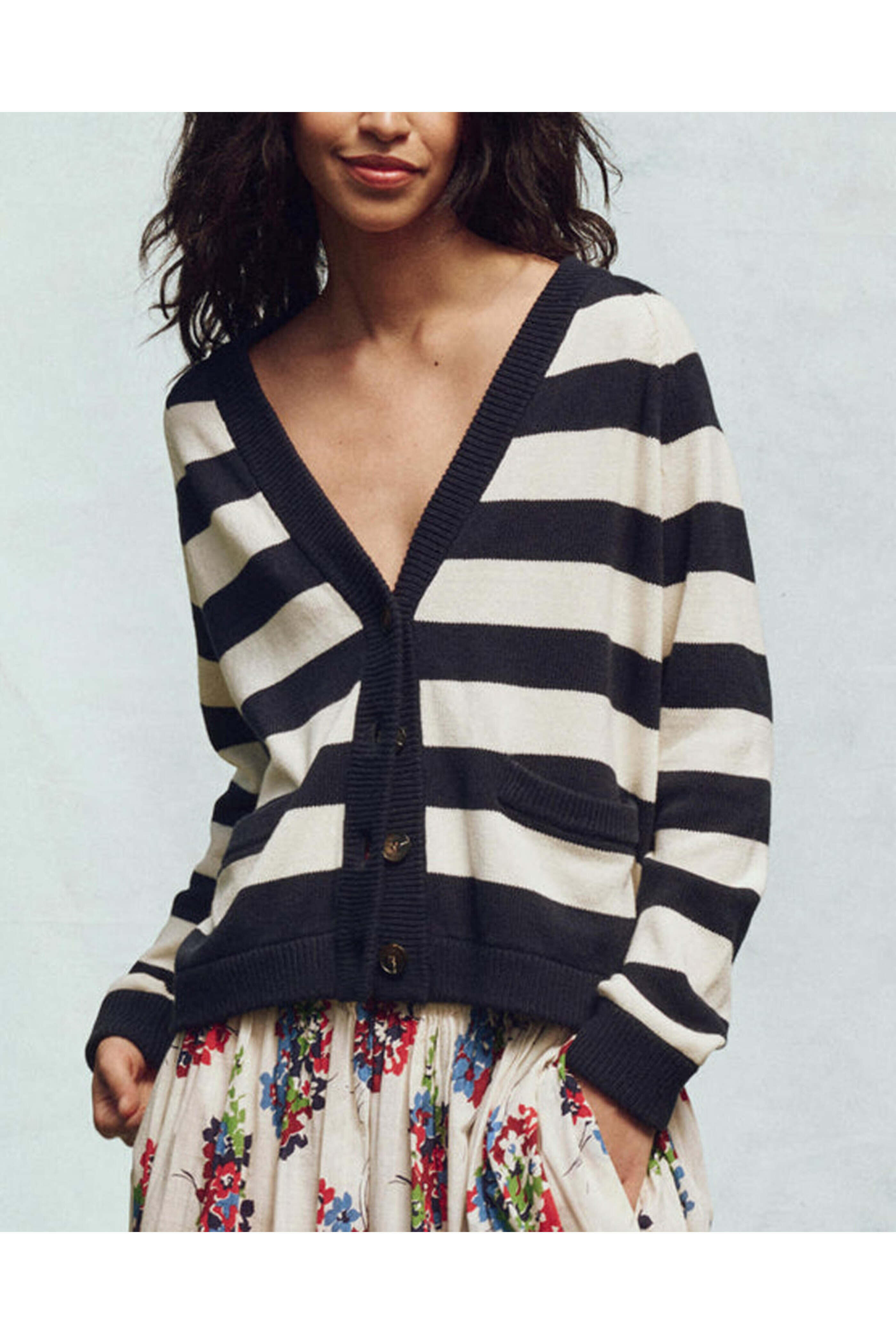 The Great - Navy Range Stripe Varsity Cardigan