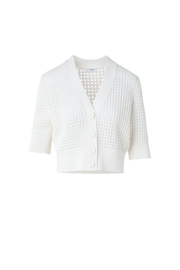 トップス Volume Sleeve Sheer Knit Cardigan Sheer Cropped Knit Cardigan with Volume Sleeves