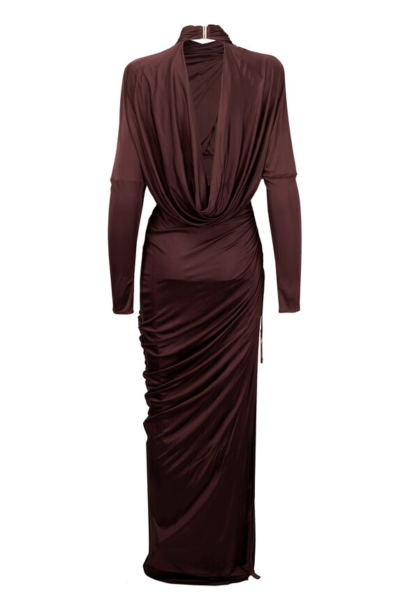Balmain Brown Open Back Jersey Maxi Dress - view 2