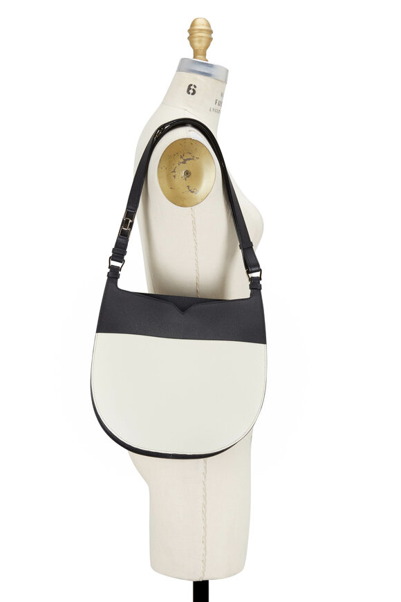 Valextra - Weekend Black & White Leather Medium Hobo Bag