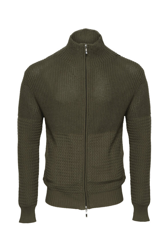Robert Comstock Military Green Double Zip Sweater