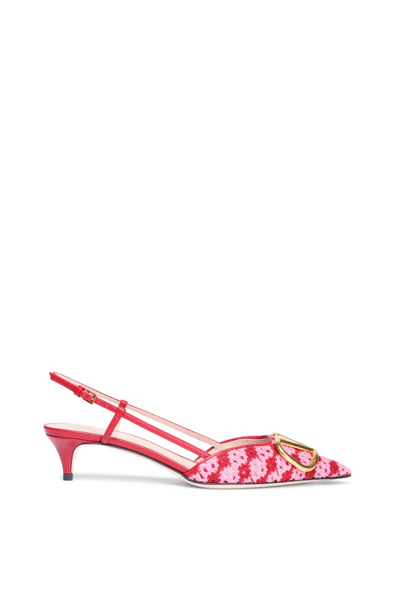 Valentino Garavani VLogo Pink & Red Crochet Slingback, 40mm - view 2
