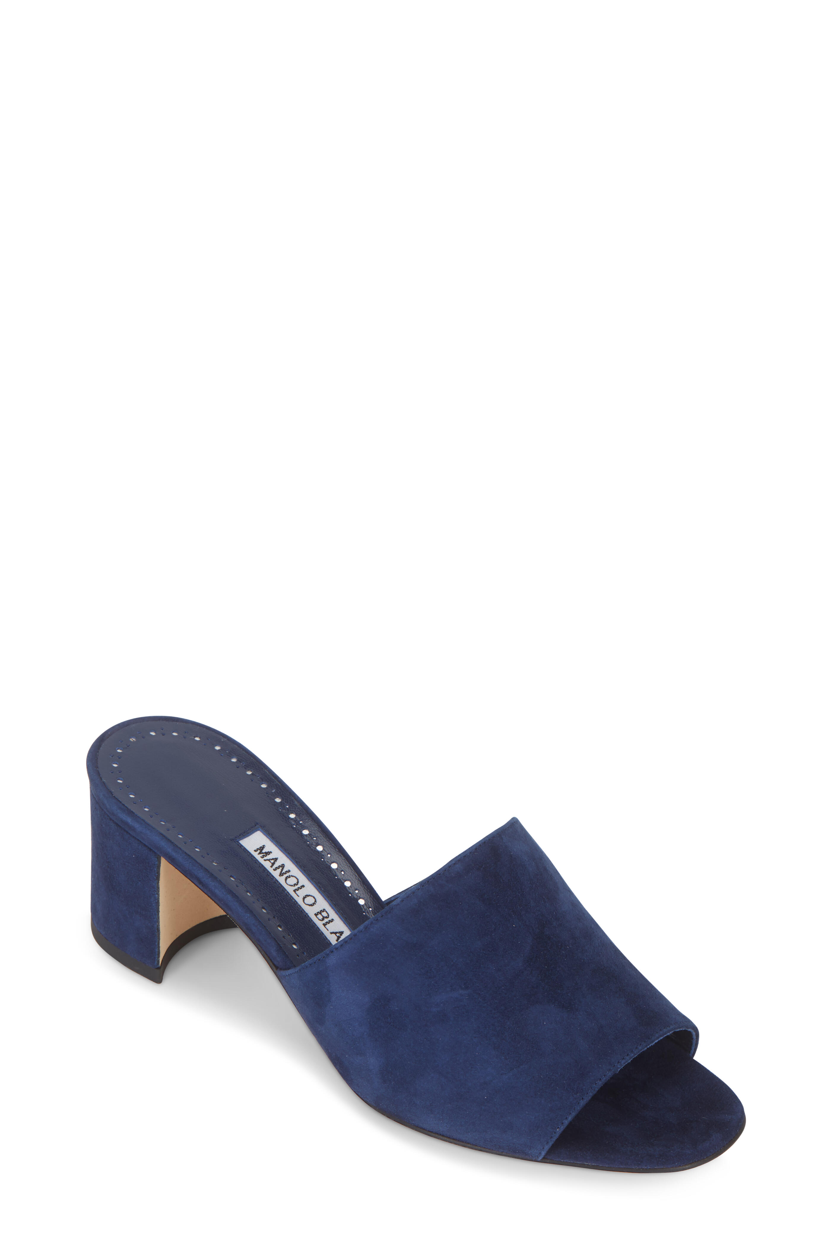 MANOLO BLAHNIK ネイビー サンダル　ミュール Manolo Blahnik - Rapallato Navy Blue Suede Slide Sandal, 50mm