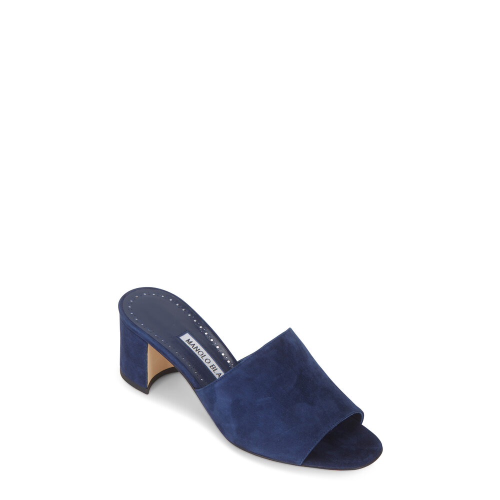 Manolo Blahnik - Rapallato Navy Blue Suede Slide Sandal, 50mm