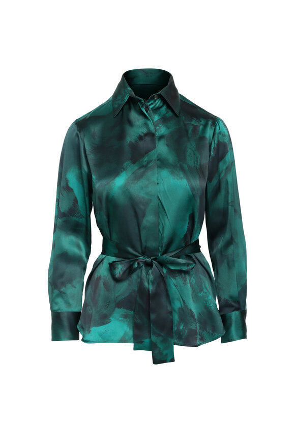 Kiton Deep Green Button Up Blouse