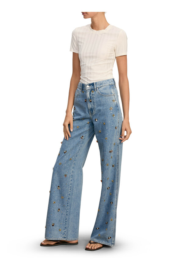 Veronica Beard Kasey Silver Dust Embellished Wide Leg Jean - view 4