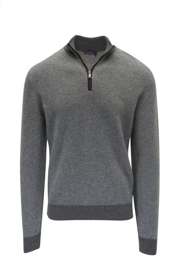 Ralph Lauren Purple Label Medium Gray Cashmere Quarter Zip Pullover