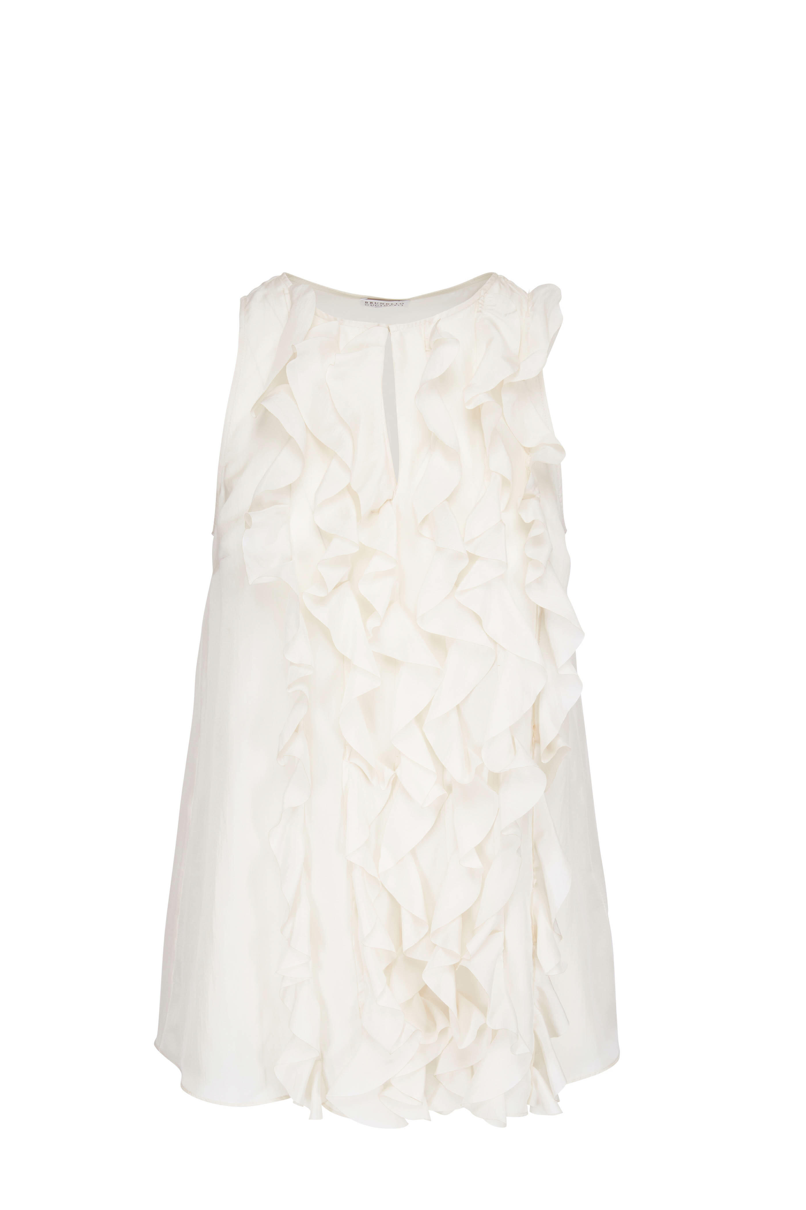 Brunello Cucinelli - Latte Silk Sleeveless Ruffled Blouse