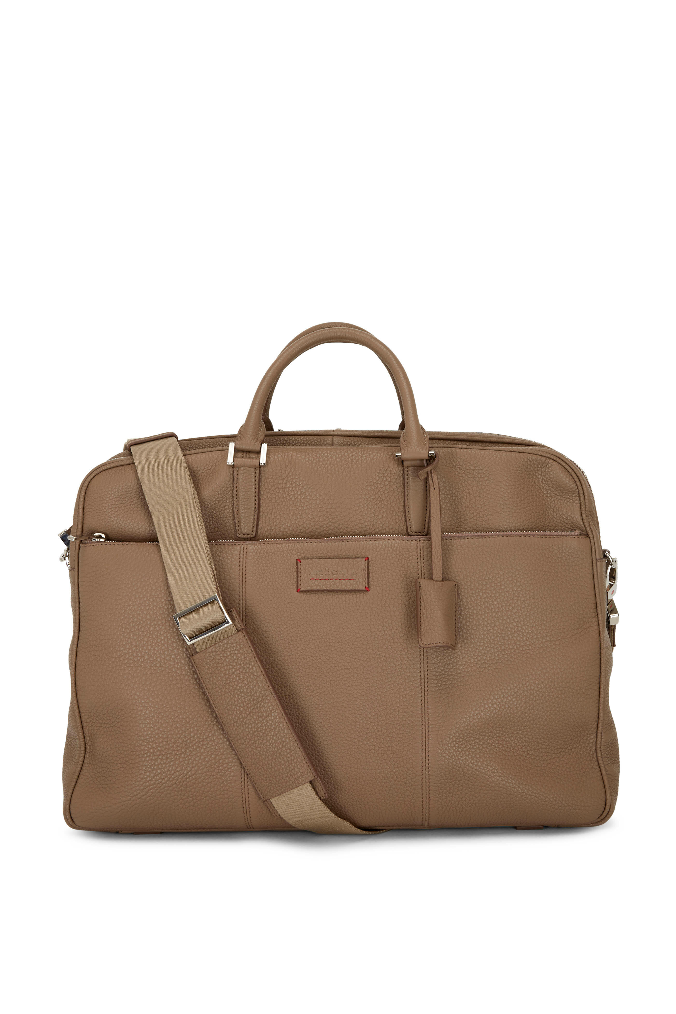 Kiton - Taupe Grained Leather Messenger Bag