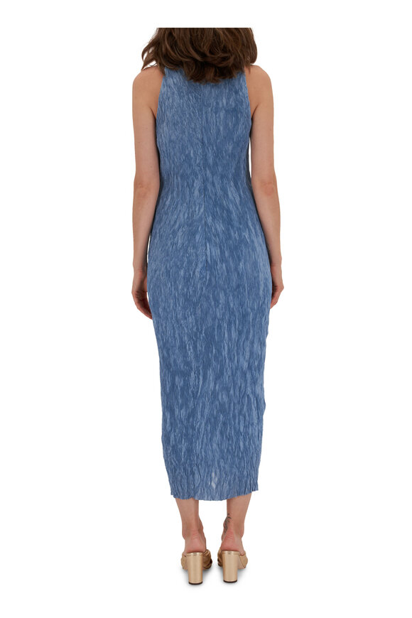 Lela Rose - Cerulean Twisted Cowl Neck Plissé Midi Dress