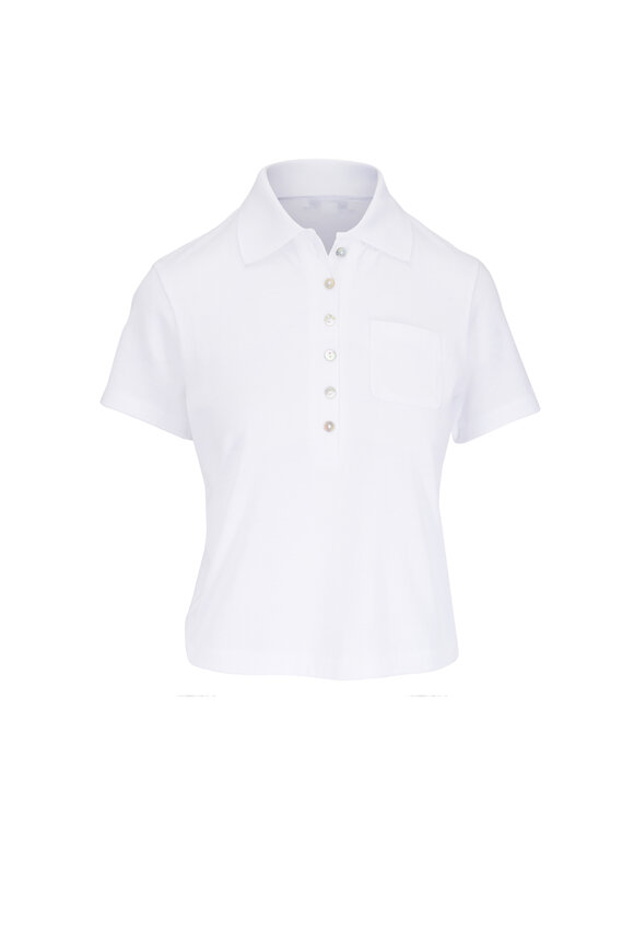 Vince Optic White Cotton Cropped Pocket Polo