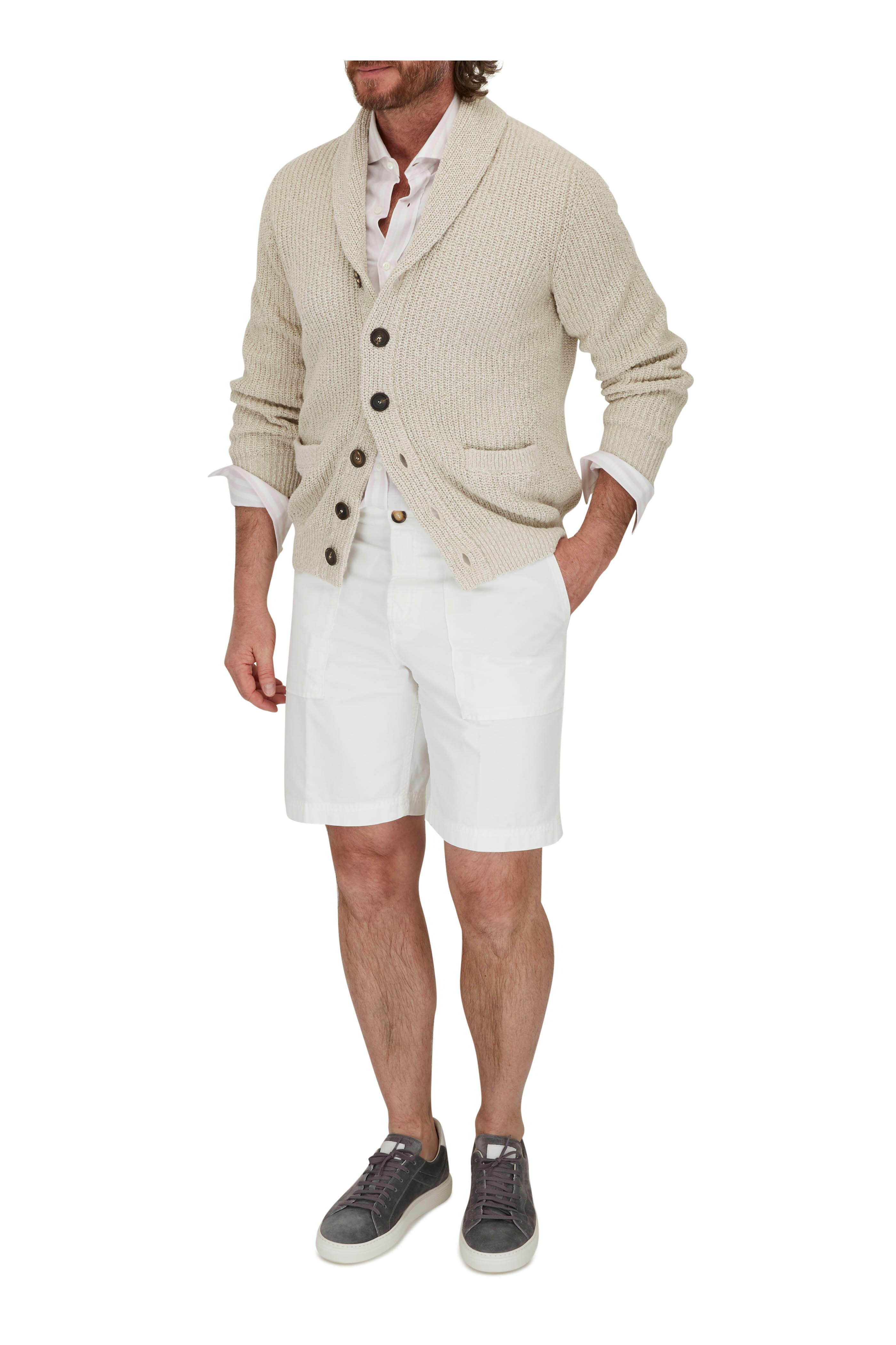 fordomme Great Barrier Reef Tante Brunello Cucinelli - Tan Cotton & Linen Shawl Collar Cardigan