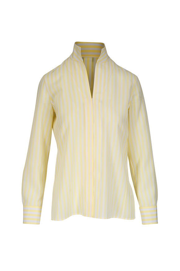 Akris Yellow & White Stripe Silk Crepe Shirt