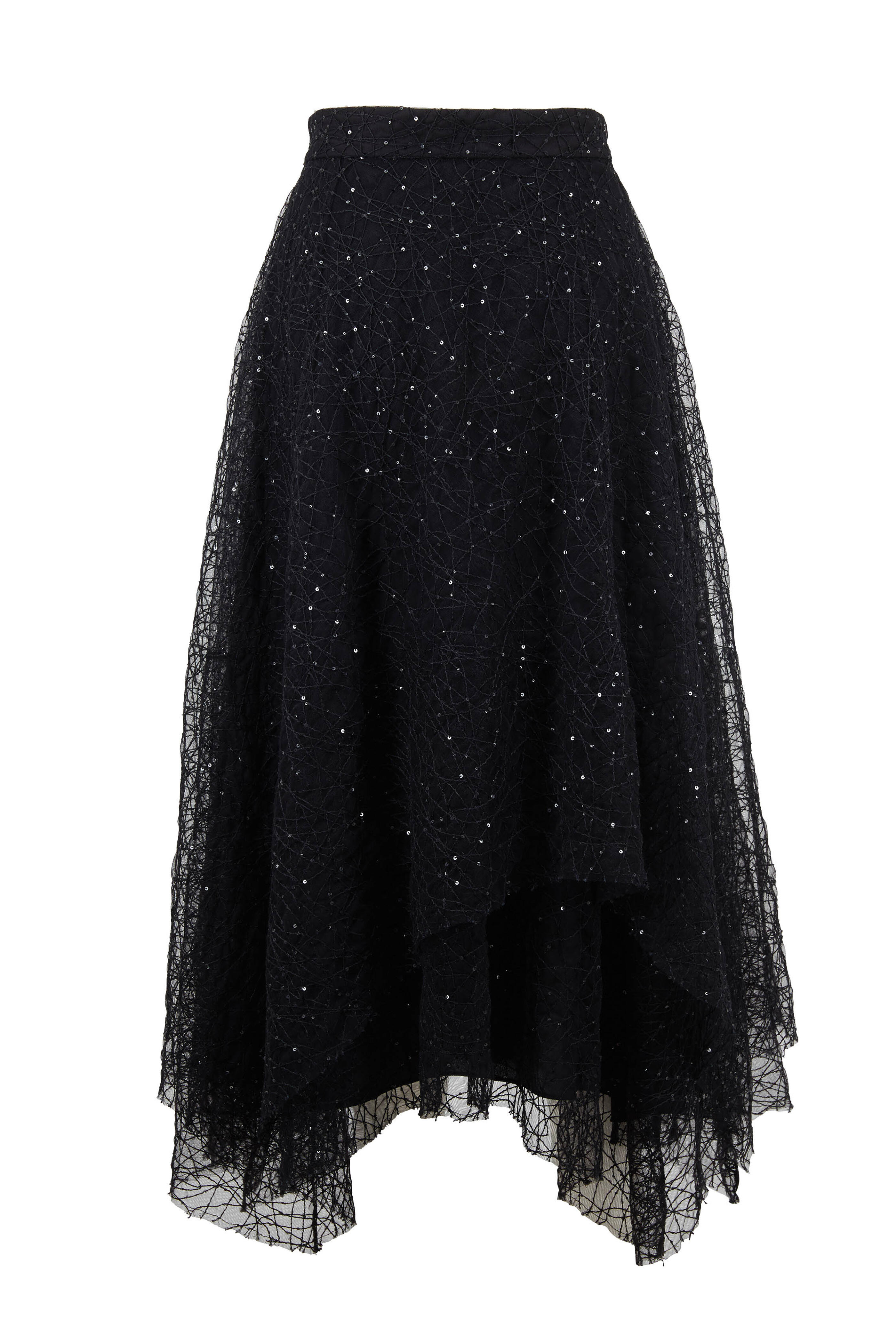 Brunello Cucinelli - Black Tulle Paillette Midi Skirt