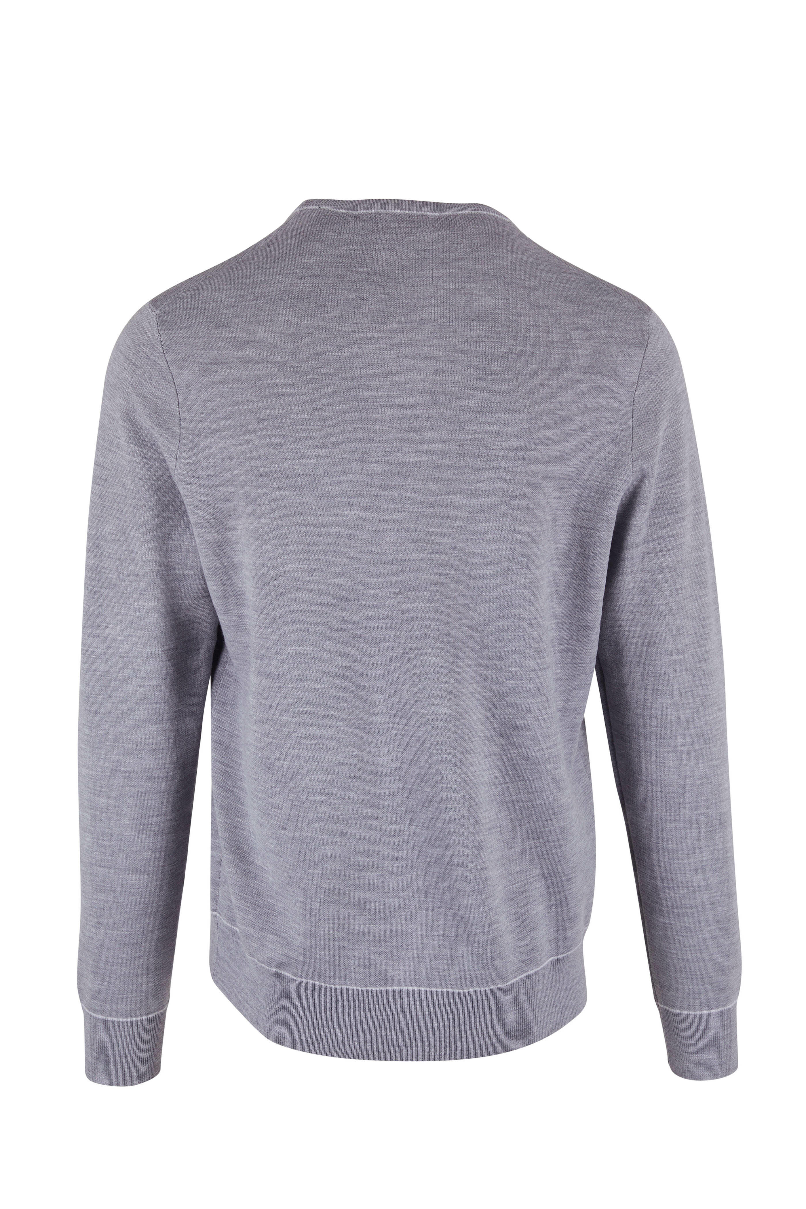 Patrick Assaraf - Light Gray V-Inset Crewneck Pullover