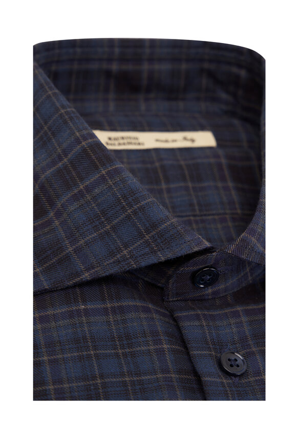 Maurizio Baldassari - Navy Blue Plaid Flannel Sport Shirt