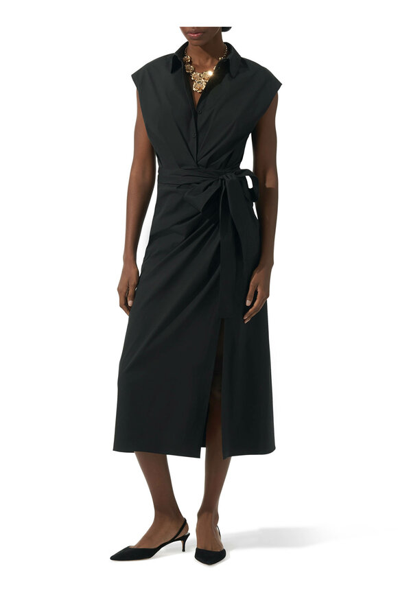 Carolina Herrera - Black Drape Skirt Cotton Shirt Dress 