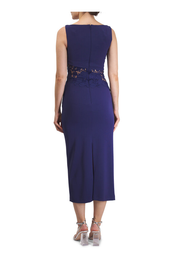 Talbot Runhof Navy Lace Fitted Pencil Cocktail Dress - view 3
