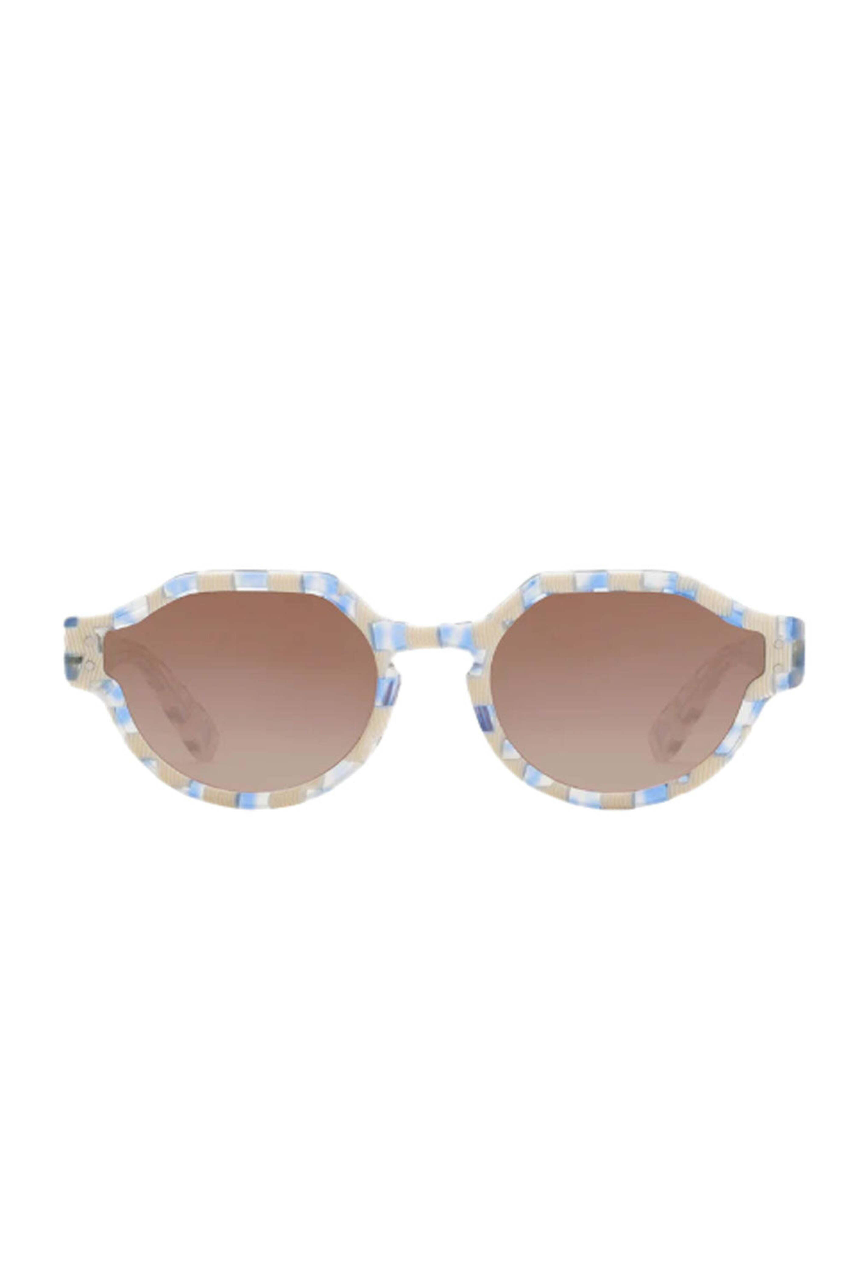 Krewe Margaret Gingham Checkered Pattern Sunglasses - Blue & Cream KREWE Margaret Checkered Acetate Oval Sunglasses | Neiman Marcus main image 3