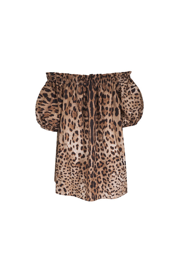 Dolce & Gabbana Animal Print Off-The-Shoulder Poplin Blouse - view 3