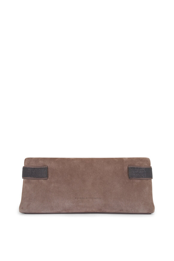 Brunello Cucinelli Essence Taupe Suede Clutch