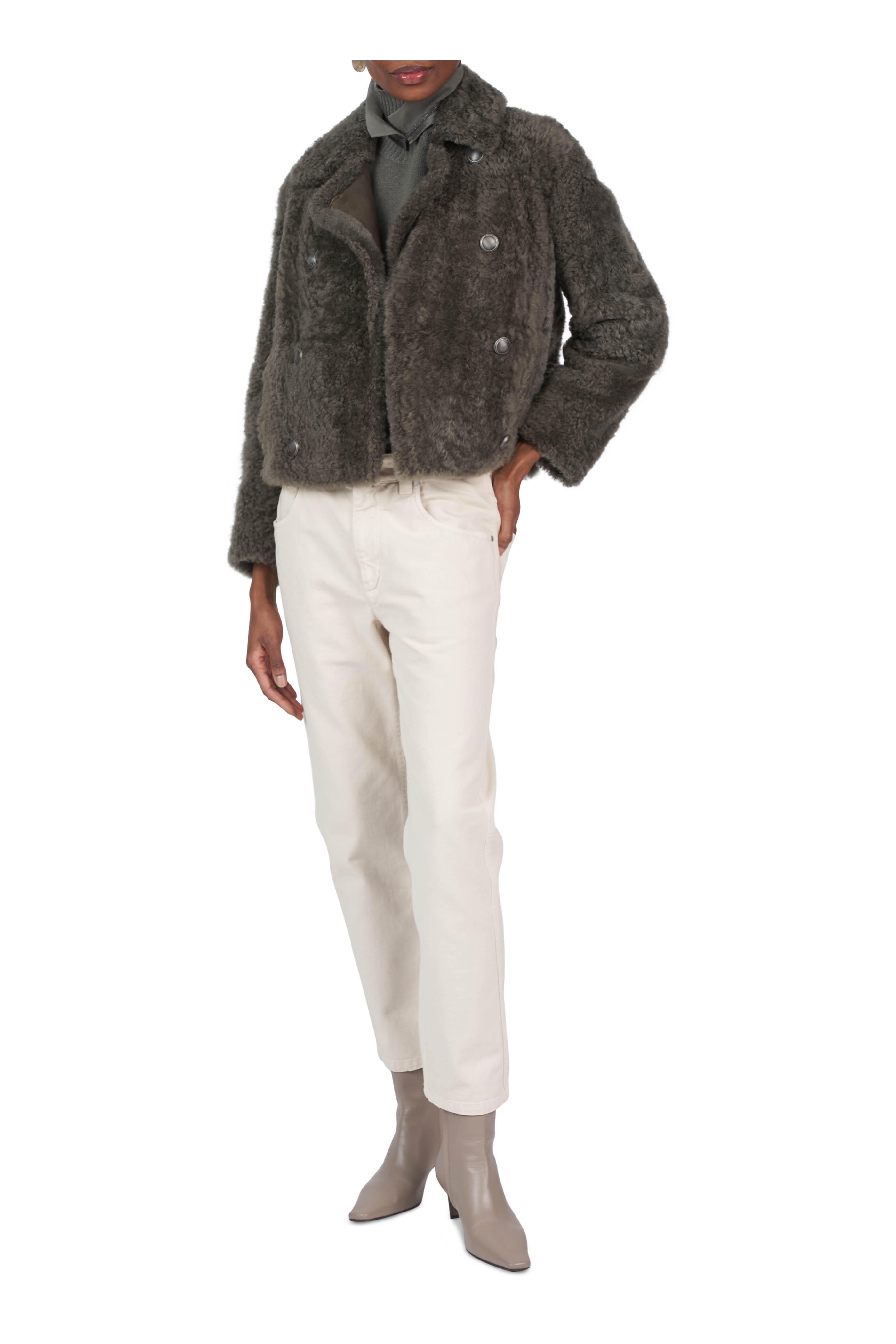 Brunello Cucinelli - Green Cashmere & Silk Collar Turtleneck Sweater - view 3