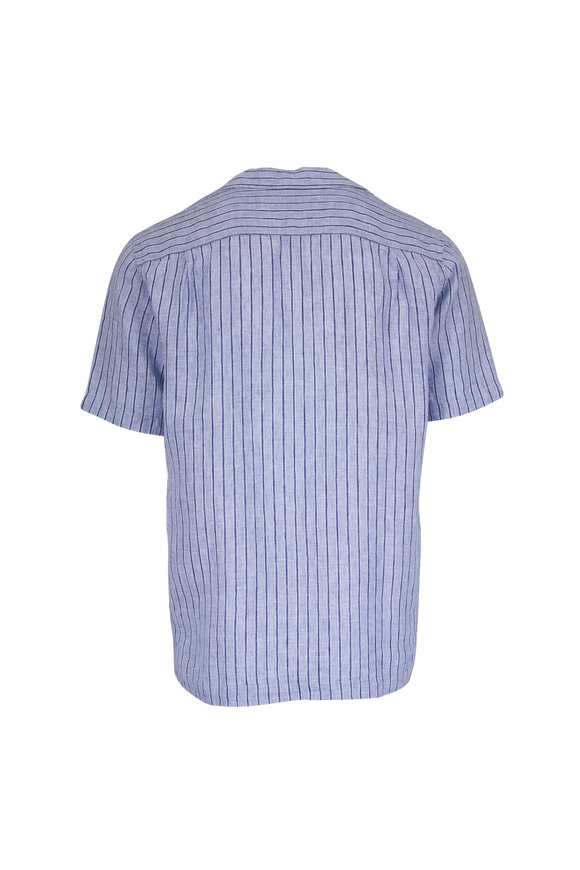 Orlebar Brown Blue Bergamo Stripe Linen Shirt - view 3