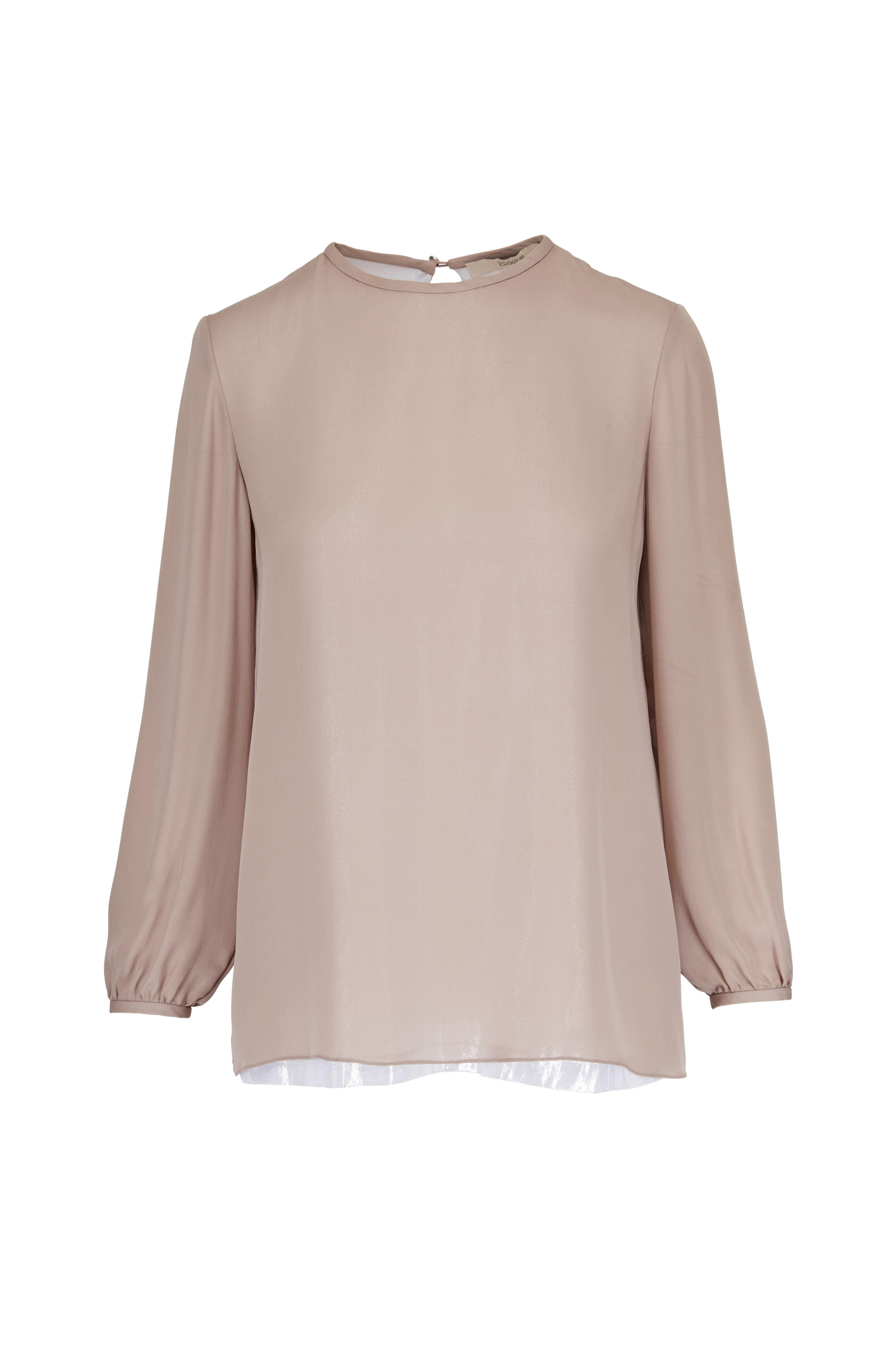 Olivine Gabbro - Taupe Silk Plain Front Blouse