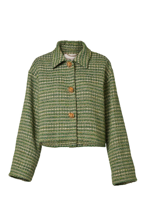 Carolina Herrera Green Multicolor Tweed Cropped Boxy Jacket - view 6