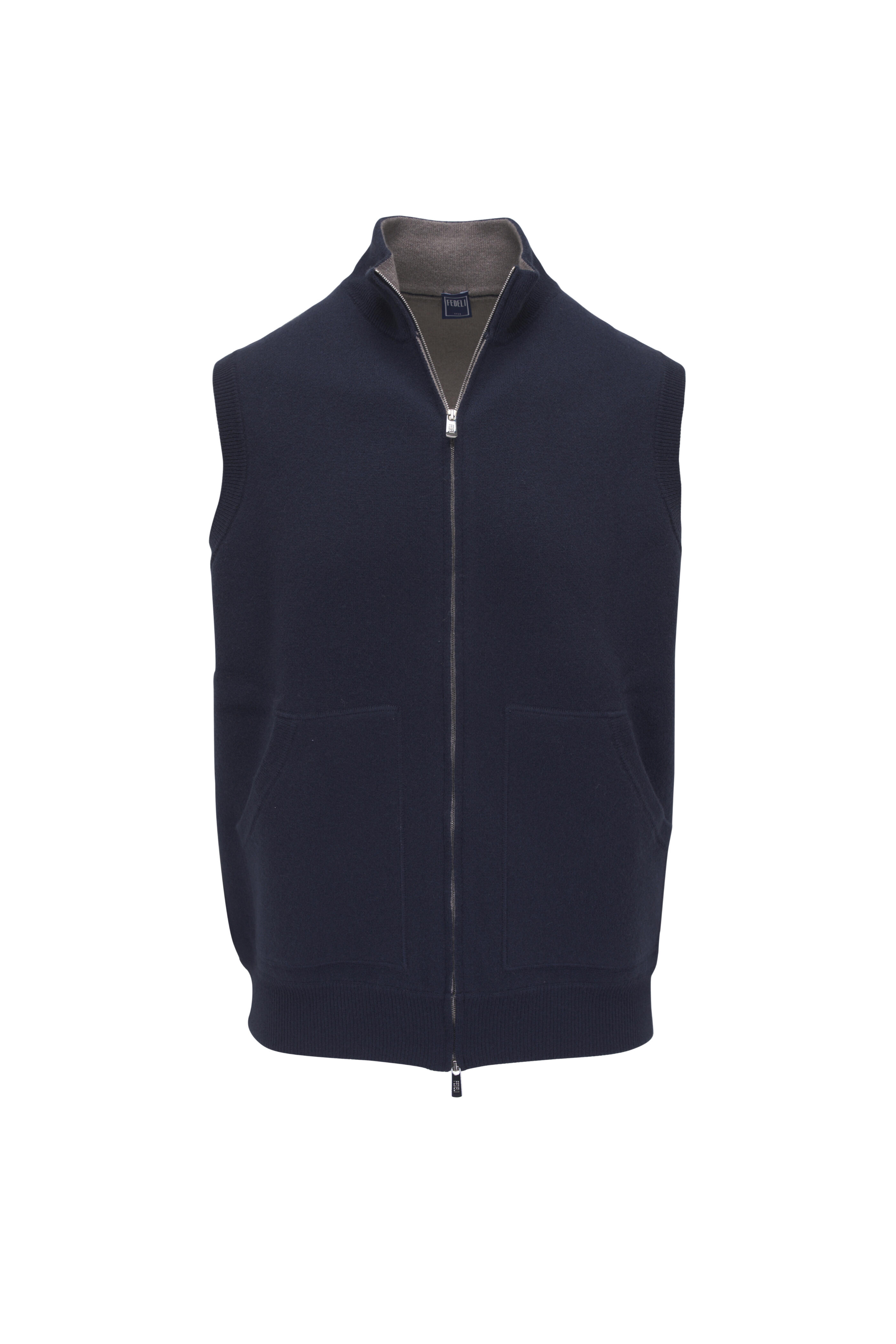 Fedeli - Navy & Gray Cashmere Zip Vest | Mitchell Stores