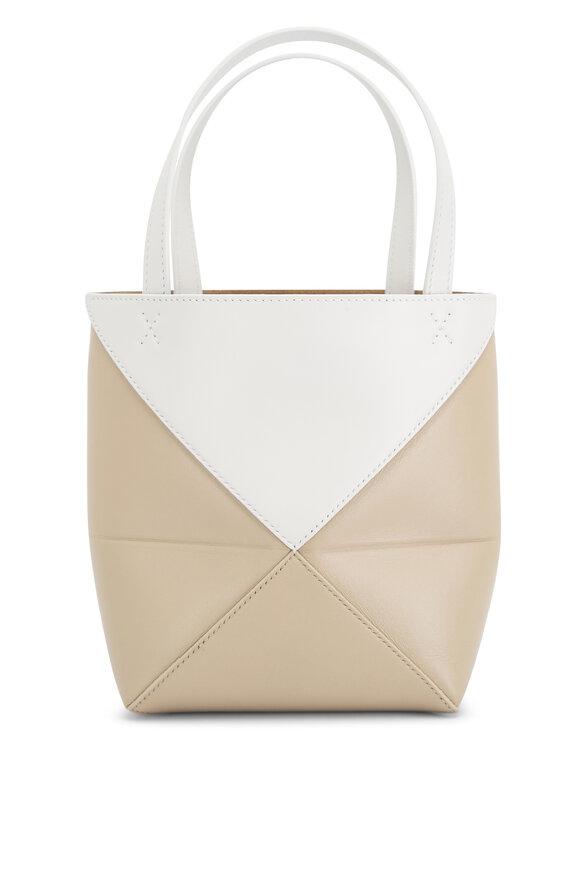 Loewe - Mini Puzzle Fold White & Neutral Leather Tote