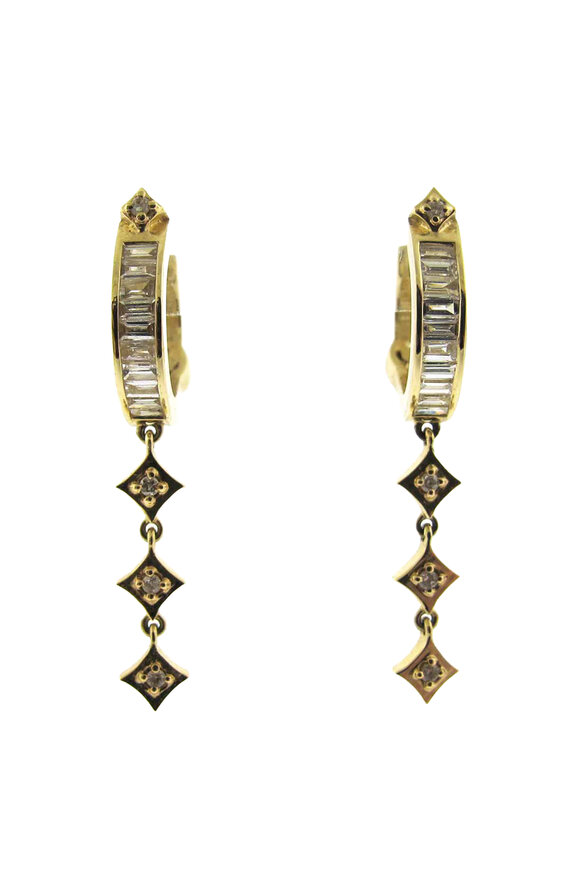 Loree Rodkin Tiny Round Baguette Drop Hoops