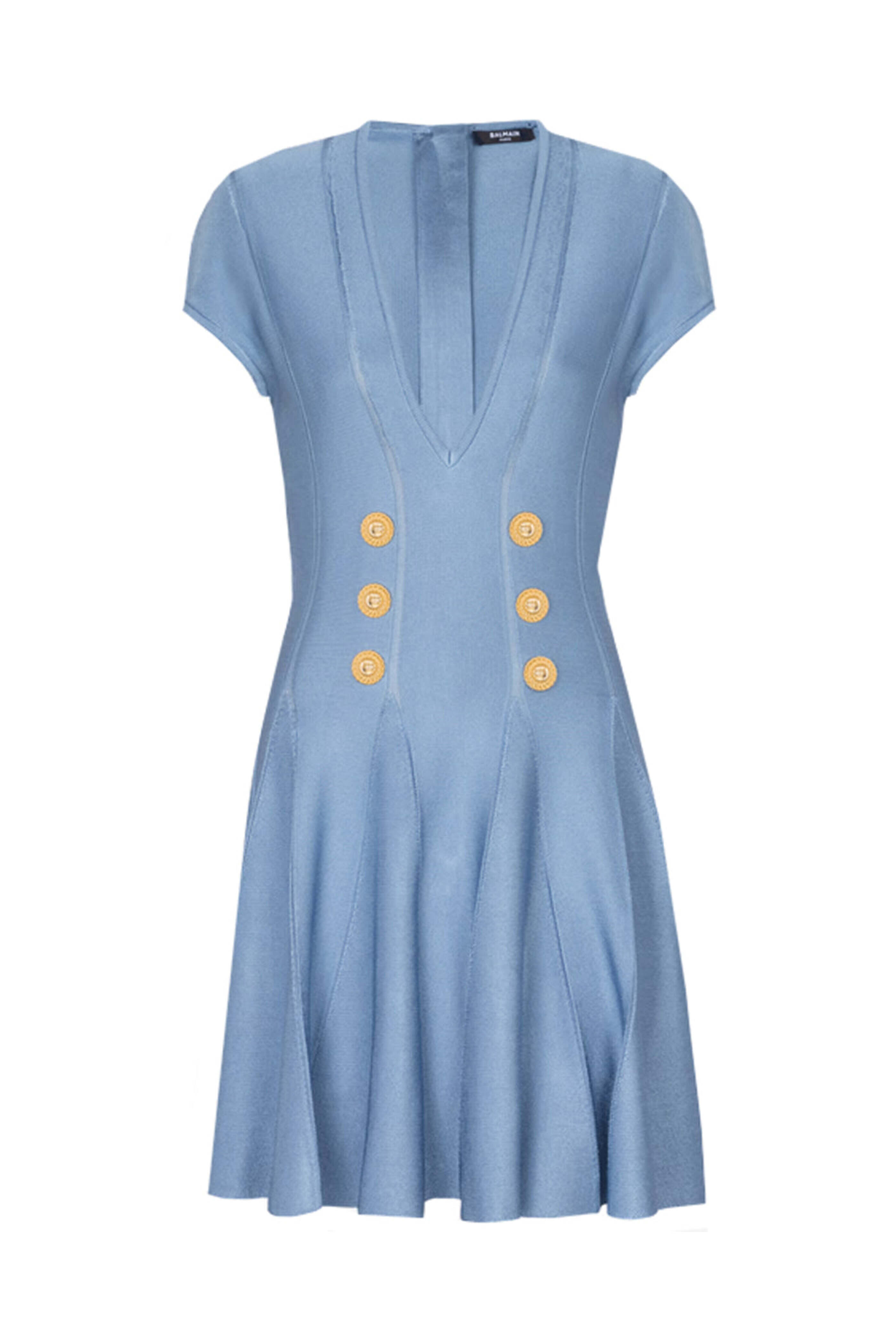 Balmain - Pale Blue Knit Mini Skater Dress